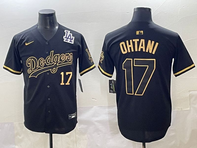 Men 2025 Los Angeles Dodgers #17 Ohtani Black Gold Five generations Nike MLB Jersey style 12->los angeles dodgers->MLB Jersey
